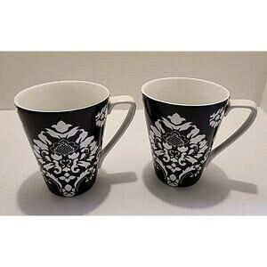 Black & White Damask by Home Stoneware Mug 4-1/2” Set Of 2